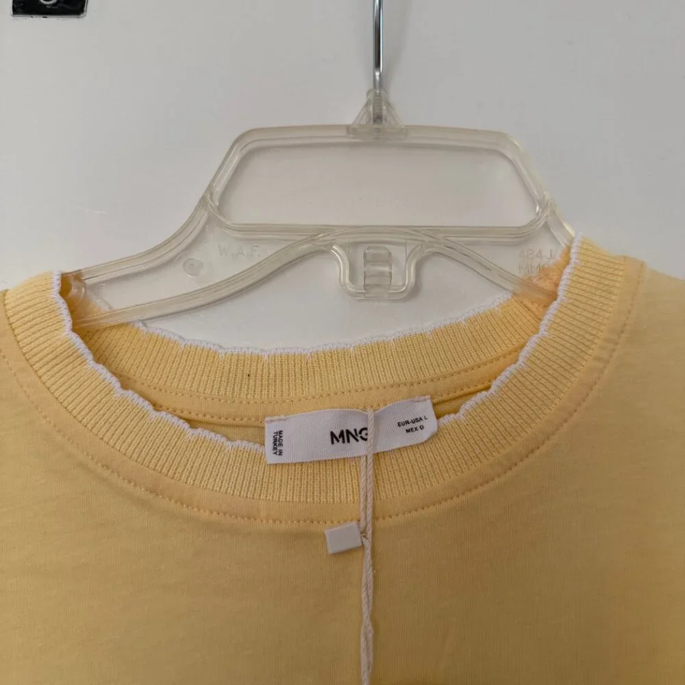 MANGO butter yellow t-shirt size L neckline crochet brand new with tags NWT - Picture 4 of 6